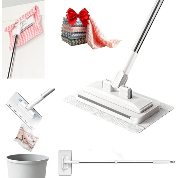 Snap Grip Mini Mop Free Press Grip Removable Polvo Mini Lazy Dust Mop and Sweeping Mop for Wet and Dry Disposable Pads, Multi-Surface Floor Cleaning (5 Sheets Included)