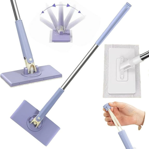 Snap Grip Mini Mop, No-Wash Mop, Uses Disposable Face Towel,Hands-Free Replacemen, Clamping Teeth Floor Cleaner, Multi-Surface Cleaning Tool, for Corners, Gaps, Walls, Ceilings(27.56in)