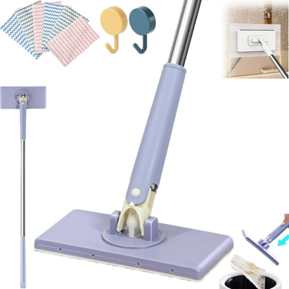 Snap Grip Mini Mop, No Wash Lazy Mops Wet and Dry, Zero Touch Mini Mop, Retractable Convenient Automatic Cloth Changing Clip Mopstick, 31in Long Handle, with Reusable Cloths