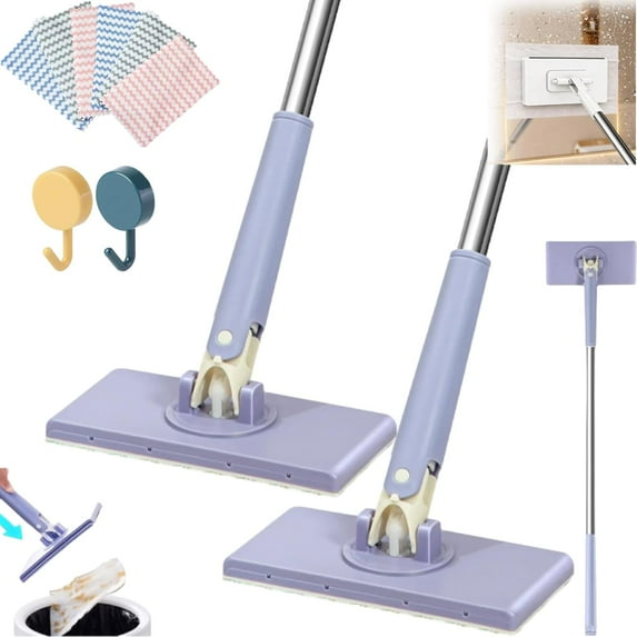 Snap Grip Mini Mop, No Wash Lazy Mops Wet and Dry, Zero Touch Mini Mop, Retractable Convenient Automatic Cloth Changing Clip Mopstick, 31in Long Handle, with Reusable Cloths