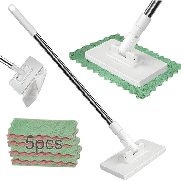 Snap Grip Mini Mop, Zero Cloth Changing Mop with Automatic Push Pull Handle,360 Rotating Lazy Mops Wet Dry for Whole House Cleaning,Retractable Gap Dust Cleaner Flat Mops (White-5 Cloths)