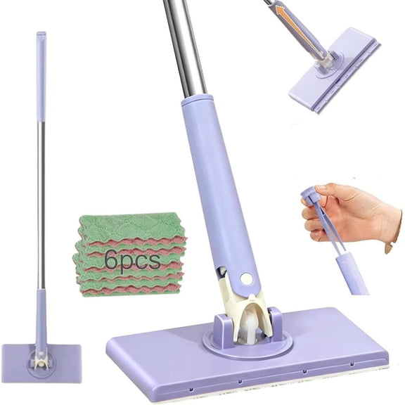 Snap Grip Mini Mop, Zero Cloth Changing Mop with Automatic Push Pull Handle,360 Rotating Lazy Mops Wet Dry for Whole House Cleaning,Retractable Gap Dust Cleaner Flat Mops (-6 Cloths)