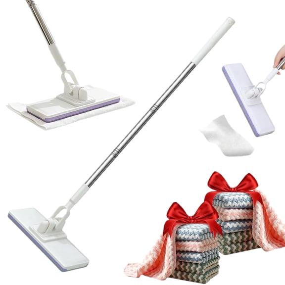 Snap Grip Mini Mop - Zero-Touch Disposable Dust Mop with Locking Head, 37 Inch Extension Handle for Hard-to-Reach Corners, Walls, Bathroom & Multi-Surface Cleaning, Includes 5 Reusable Cloths