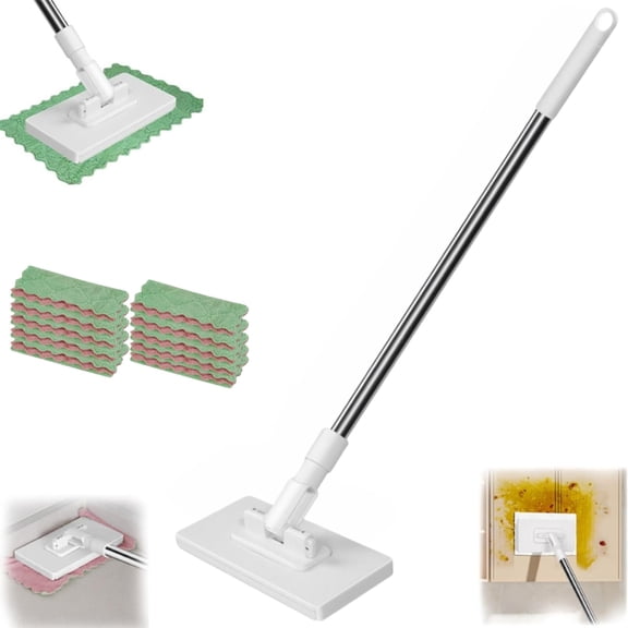 Snap Grip Mini Mop | Zero Touch Mini Mop: Disposable Clip Mopstick with Reusable Cloths, Wet&Dry ClickMop for Floors, Gaps & Multi-Surface, No Wash(39.37in,10 Cloths)