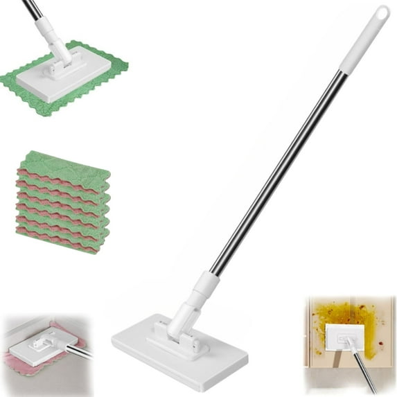 Snap Grip Mini Mop | Zero Touch Mini Mop: Disposable Clip Mopstick with Reusable Cloths, Wet&Dry ClickMop for Floors, Gaps & Multi-Surface, No Wash(39.37in,6 Cloths)