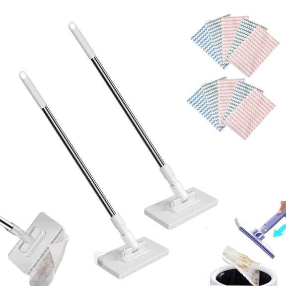 Mini Mop, Zero Touch Mini Mop,Mini Mop For Kitchen Counter,No Wash Lazy Mops Wet and Dry,Reusable Clip Mopping Stick with Stainless Steel Handle,180 Swivel Head ,for Wall Door Window