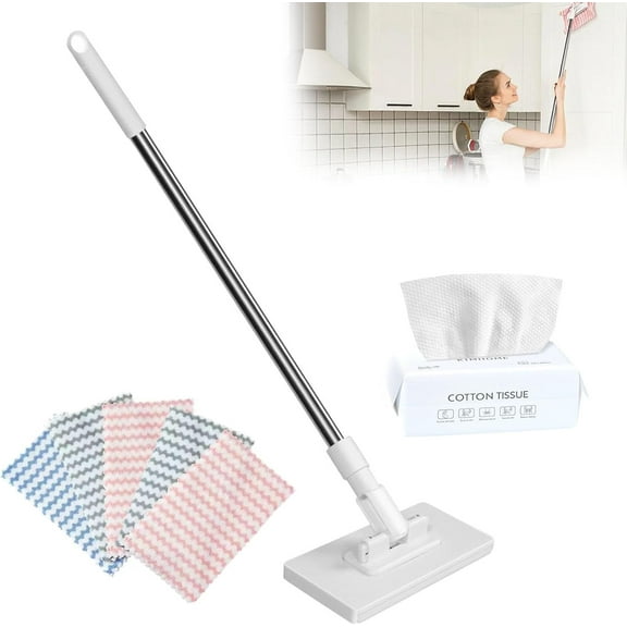 Snap Grip Mini Mop, Zero Touch Mini Mop, Retractable Gap Dust Cleaner Flat Mops with Locking Head & Sweeping Cloths, 100cm Long Handle Mopping Sweeper Stick for Multi Cleaning (1*mop+5*Cloth)