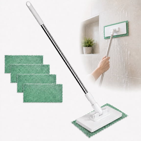 Snap Grip Mini Mop with 4 Reusable Cloths, 39" Zero-Touch Small Dust Mop for Kitchen, Bathroom Walls, Tile, Windows, Countertops and Cars