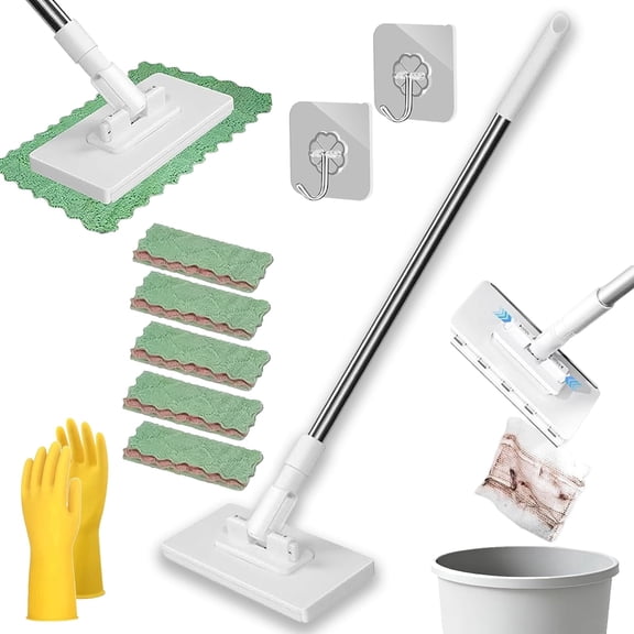 Snap Grip Minimop, No Wash Mop with Zero Touch Clip, Retractable Mini Mop for Gaps and Corners, Wet Dry Flat Mops with Locking Head for Home Multi Surface Cleaning