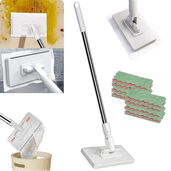Snap and Grip Mop, Lazy Mops Wet and Dry, Retractable Gap Dust Cleaner Flat Mops with Locking Head & Sweeping Cloths, Reusable Clip Mopping Stick, For Gaps, Hardwood, Tile & Marble