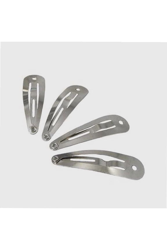 Snap Hair Clips - Silver Metal Tear Drop Shape with Hole - 30mm (Qty 25)