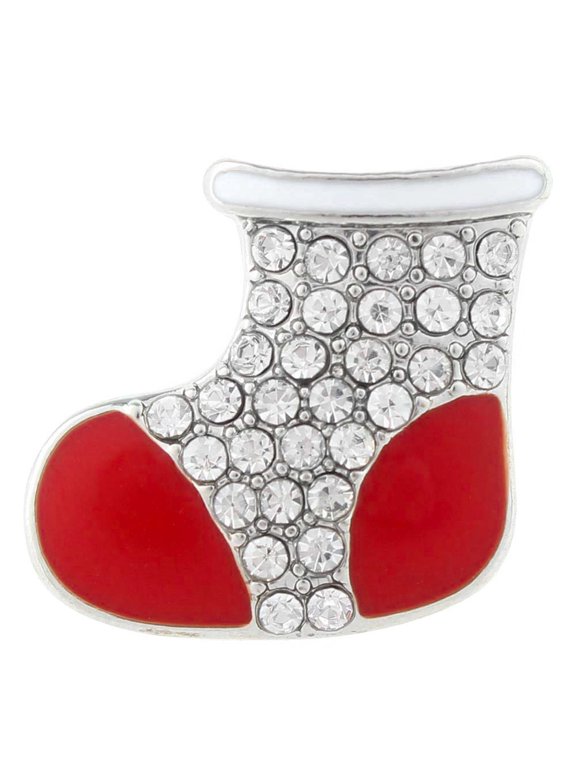 Snap Jewelry 18MM Christmas Stocking Ginger Charm with Red Enamel and Clear Rhinestones