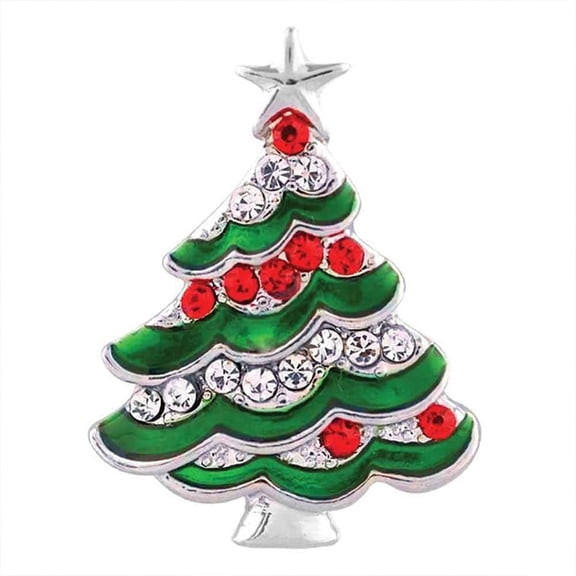 Snap Jewelry 18MM Christmas Tree Ginger Charm with Red and Clear Rhinestones
