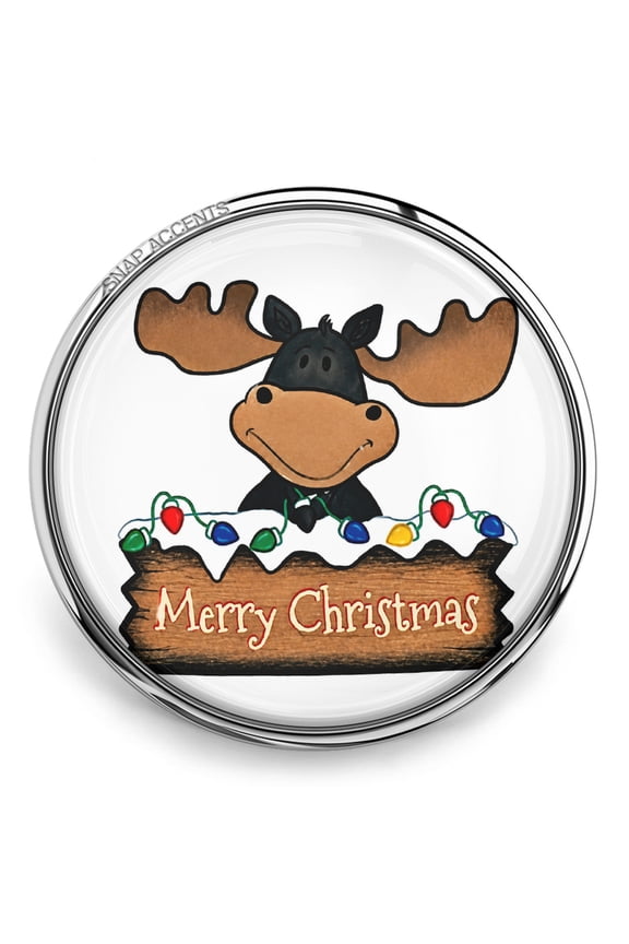 Snap Jewelry 18MM Merry ChristMoose Ginger Charm with Festive Cartoon Moose and Holiday Lights