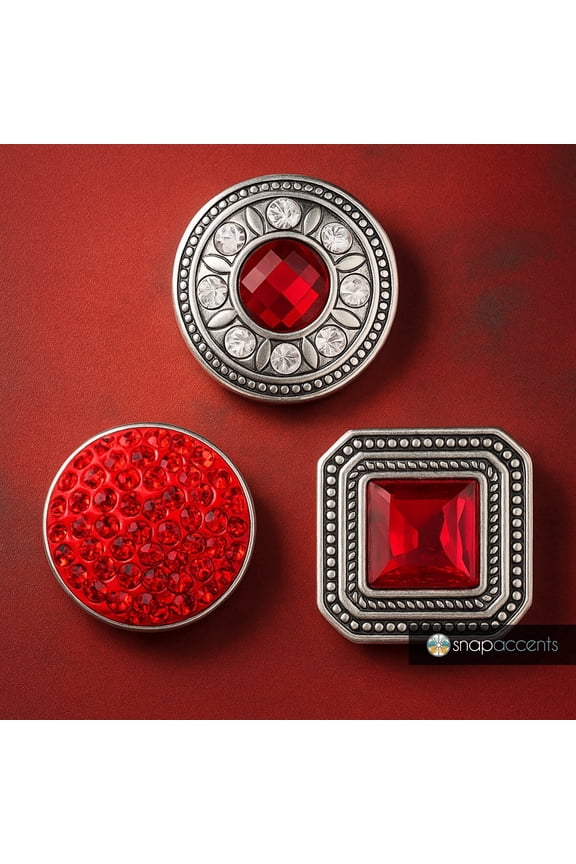 Snap Jewelry 3 Red Snap Charm Snap Set, 18MM Ginger Charm Buttons, For Interchangeable DIY Customizable Accessories