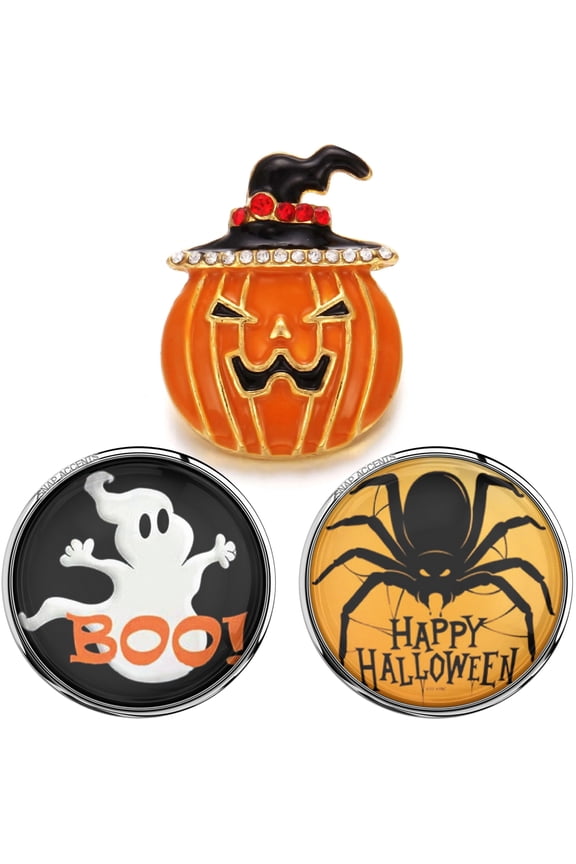 Snap Jewelry 18MM Halloween Ginger Charm Set with Pumpkin Ghost and Spider