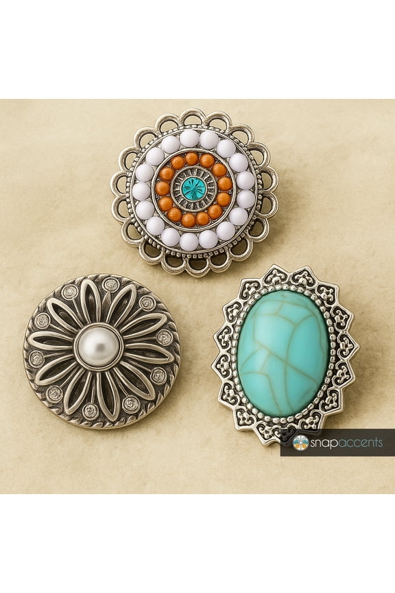 Snap Jewelry 3 Snap Set - Vintage 18MM Ginger Charm Buttons, Fits Snap Bracelets, Necklaces