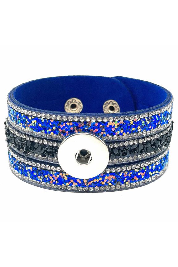 Snap Jewelry Adjustable 8.5 Inch Blue Rhinestone Bracelet for 18MM 20MM Interchangeable Charms