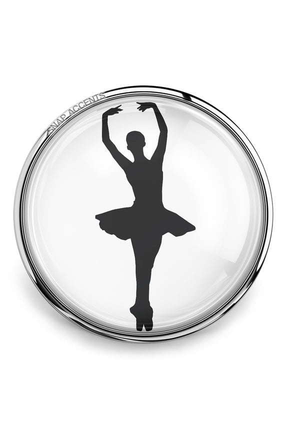 Snap Jewelry 18MM Ballet Dancer Ginger Charm with Black Silhouette on White Background