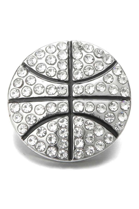 Basketball Silver Rhinestone Sports Snap Jewelry Ginger Charm Button, For Interchangeable DIY Customizable Accessories