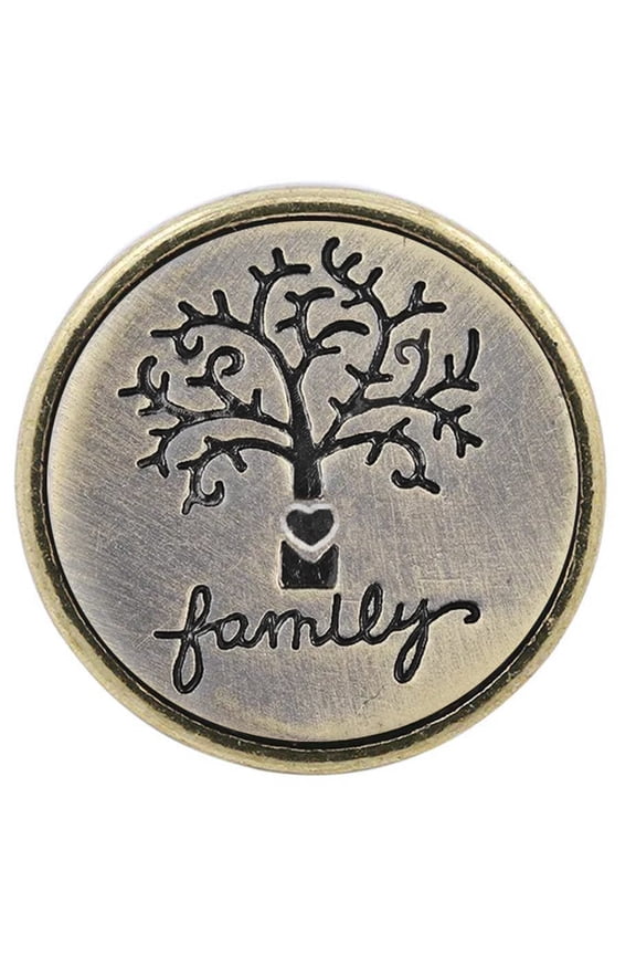 Snap Jewelry 18MM Brass Ginger Charm with Engraved Family Tree and Script Detail