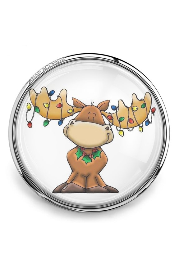Snap Jewelry 18MM ChristMoose Ginger Charm with Festive Moose and Holiday Lights