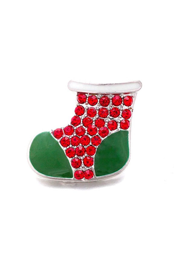 Snap Jewelry 18MM Green Christmas Stocking Ginger Charm with Red Rhinestones