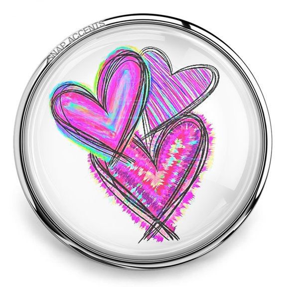 Snap Jewelry 18MM Ginger Charm with Three Heart Sketch in Pink and Purple