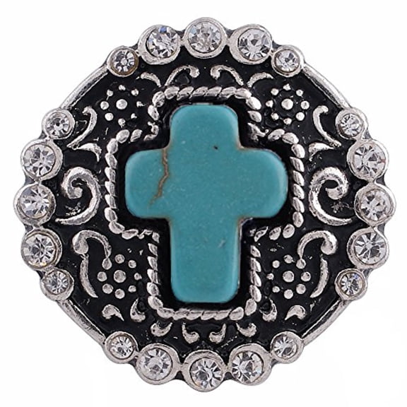 Snap Jewelry 20MM Turquoise Cross Stone Rhinestone Ginger Charm Button