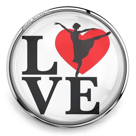 Snap Jewelry 18MM Dance Love Ginger Charm with Red Heart and Ballerina Silhouette
