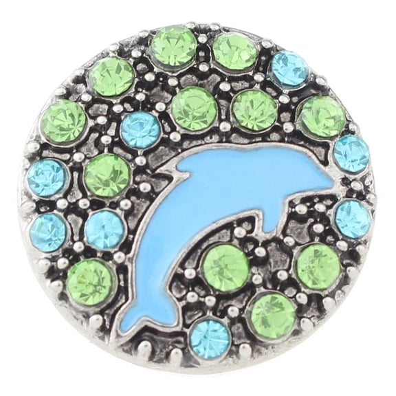 Snap Jewelry 18MM Dolphin Ginger Charm with Blue and Green Rhinestones