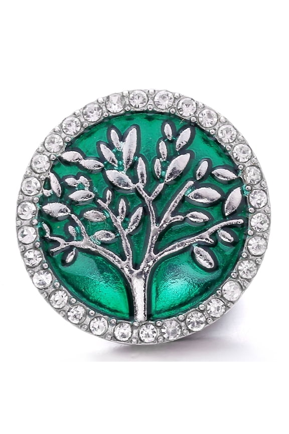 Snap Jewelry Green Family Tree 18MM Ginger Charm Rhinestone Button, For Interchangeable DIY Customizable Accessories