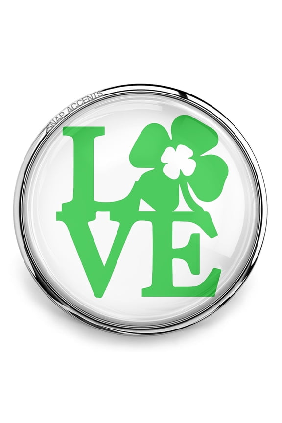 Green Shamrock Clover Love Snap Jewelry Ginger Charm Button, For Interchangeable DIY Customizable Accessories
