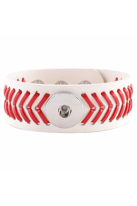 Leather Baseball 7.5 - 8.5in. Bracelet Snap Jewelry Fits 18MM 20MM Ginger Charm Buttons