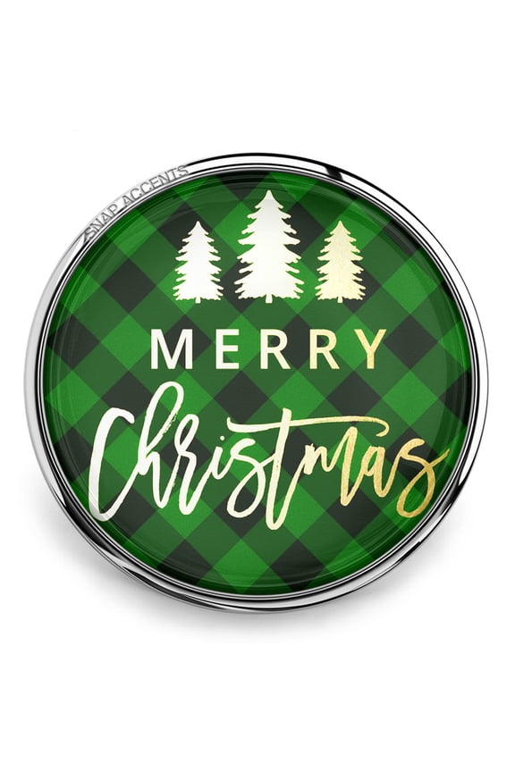 Snap Jewelry Merry Christmas Plaid, Green Ginger Charm 18MM Button, Fits Snap Necklaces, Bracelets