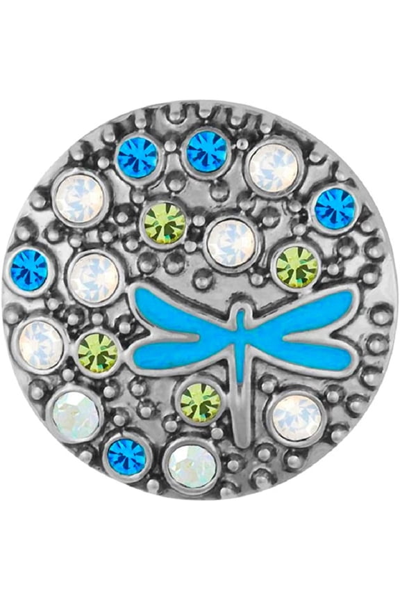 Snap Jewelry 18MM Dragonfly Ginger Charm with Blue and Green Rhinestones