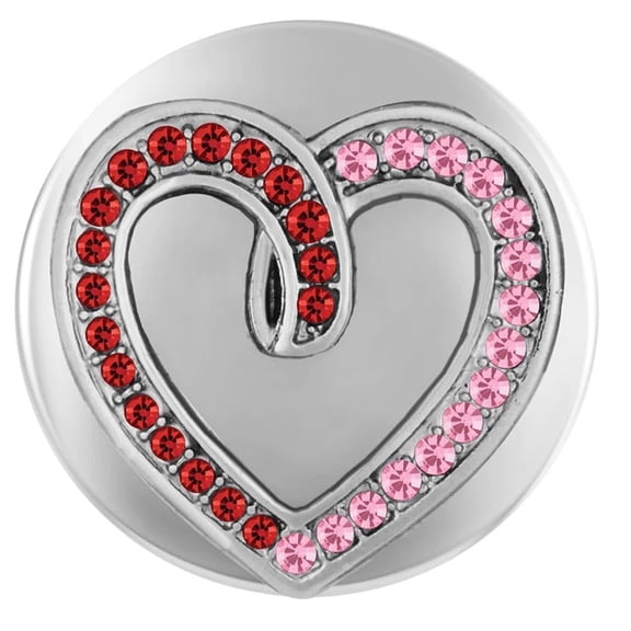 Rhinestone Heart Pink Red Snap Jewelry Ginger Charm Button, For Interchangeable DIY Customizable Accessories