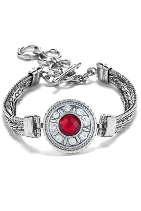 Snap Jewelry Antique Toggle Bracelet with Red Faceted 18MM Ginger Charm, 9-Inch Silver-Plated