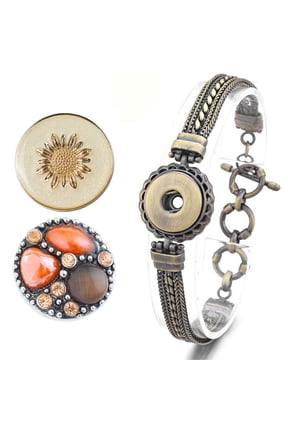 Snap Jewelry Brass Metal Bracelet with Two Ginger Charms and Toggle Clasp, 9-Inch Adjustable
