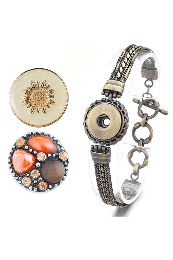 Snap Jewelry Brass Metal Bracelet with Two Ginger Charms and Toggle Clasp, 9-Inch Adjustable