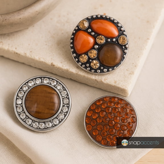 Snap Jewelry Bundle Set - 3 Brown, Brown, Fits 18MM 20MM Ginger Charm Buttons