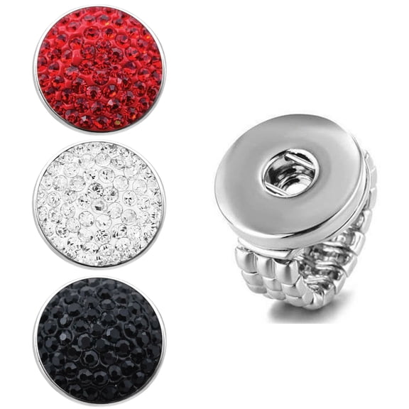 Snap Jewelry 18MM Stretch Ring with Three Candy Rhinestone Ginger Charms in Red, White, and Black