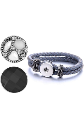 Snap Jewelry Gray 7.5 Inch Leather Bracelet with Two 18MM Interchangeable Ginger Charms