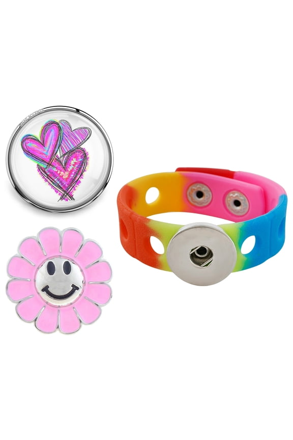 Snap Jewelry Silicone Adjustable Bracelet with Two 18MM Ginger Charms for Kids, 7-Inch Multicolor