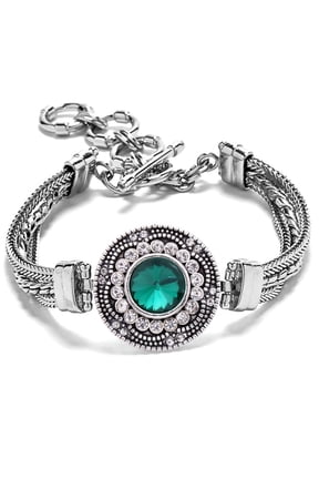 Snap Jewelry Silver Toggle Bracelet with Emerald Green 18MM Ginger Charm, 9-Inch Length