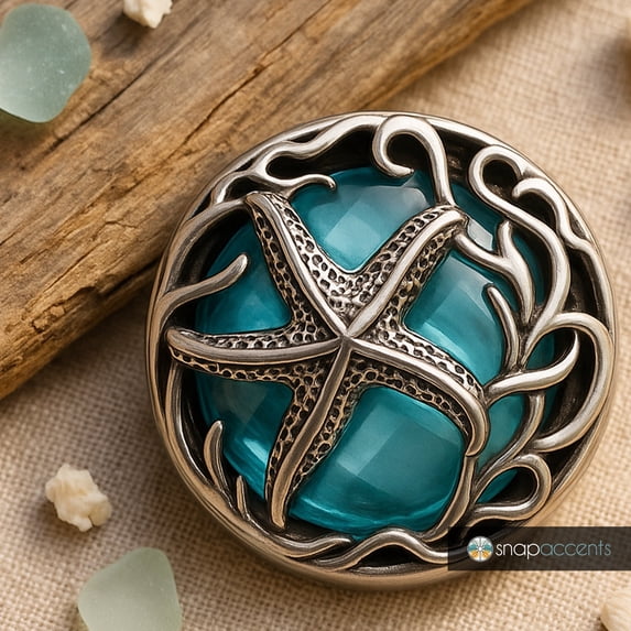 Snap Jewelry Starfish Blue Ocean Ginger Charm 18MM Button, For Interchangeable DIY Customizable Accessories