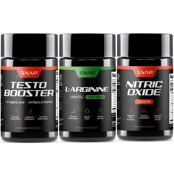 Snap Mens Performance Bundle Testo Booster L-Arginine & Nitric Oxide Booster for Energy, Circulation & Stamina Support