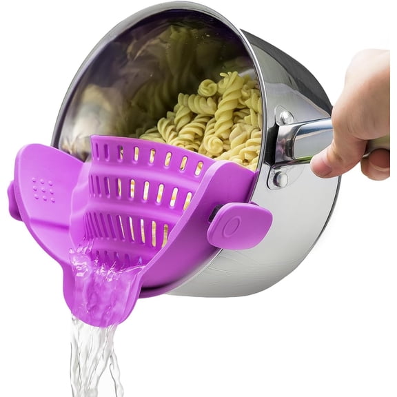 Snap N Pot and Pasta Strainer - Strainers and Colanders - Adjustable Clip Strainer for Pots, Pans, and Bowls - Colander - Purple