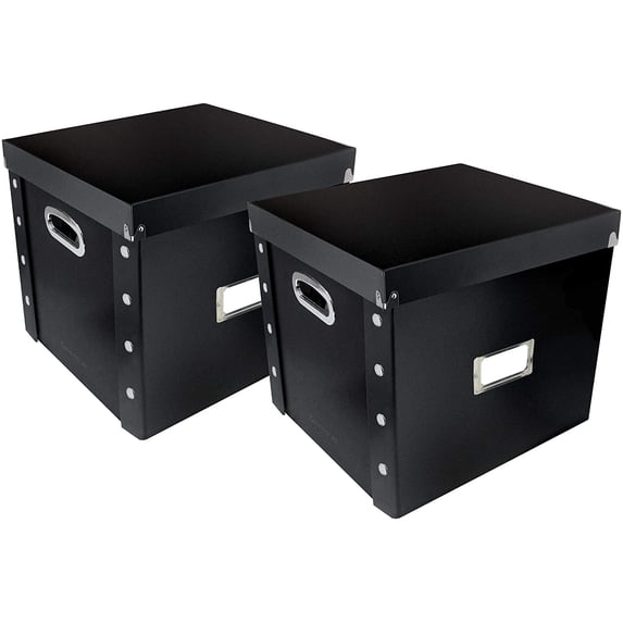 Snap-N-Store Vinyl Record Storage Box - 12" - 2 Pack - Crate Holds up to 75 Vinyl Albums - Black