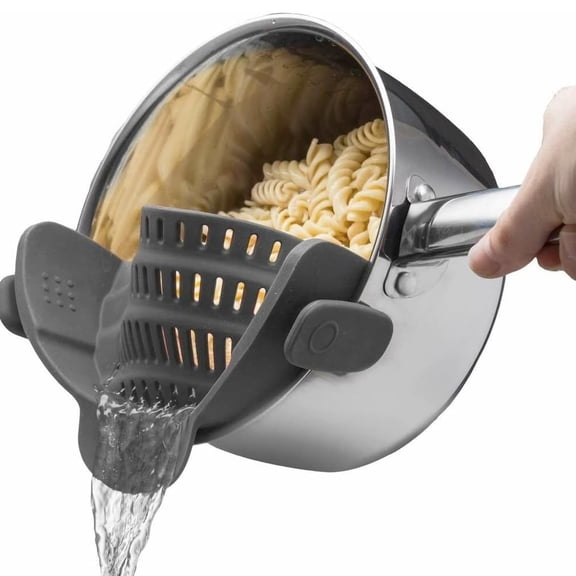 Snap N Strain Pot and Pasta Strainer - Strainers and Colanders - Adjustable Silicone Clip On Strainer for Pots, Pans, and Bowls - Kitchen Colander - Purple